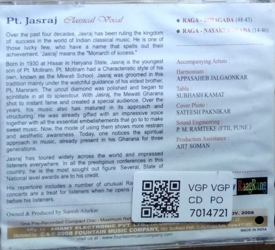 Pt. Jasraj - Classical Vocal (CD)