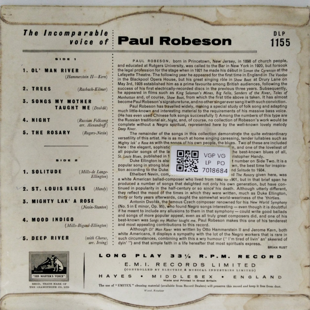 Paul Robeson - The Incomparable Voice of Paul Robeson (Vinyl)