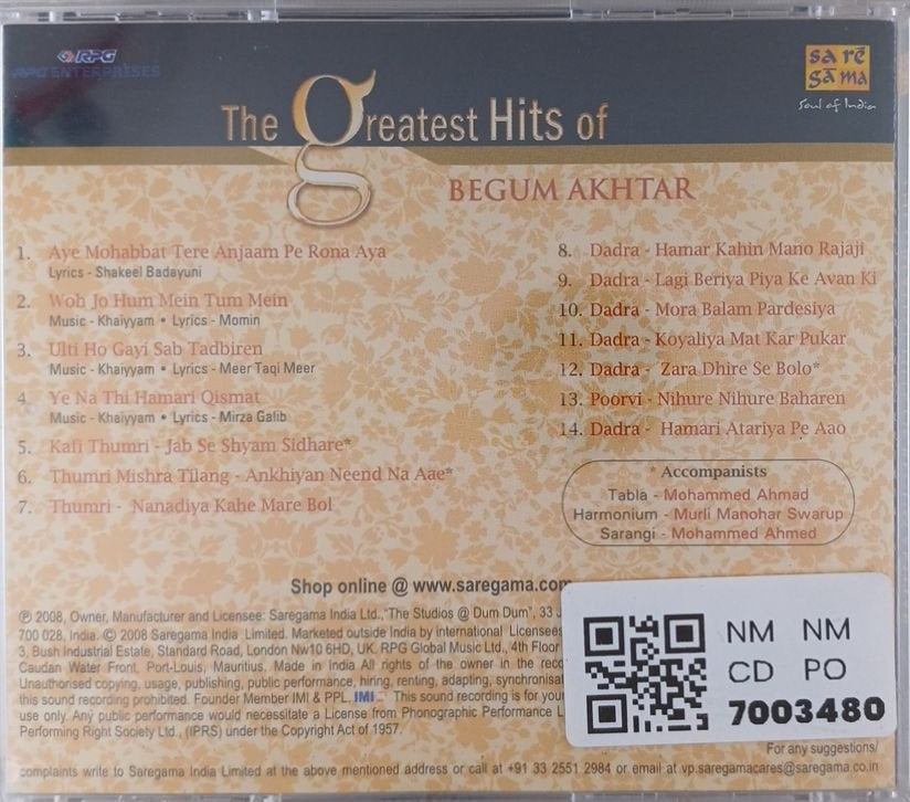 Begum Akhtar - The Greatest Hits of Begum Akhtar (CD)
