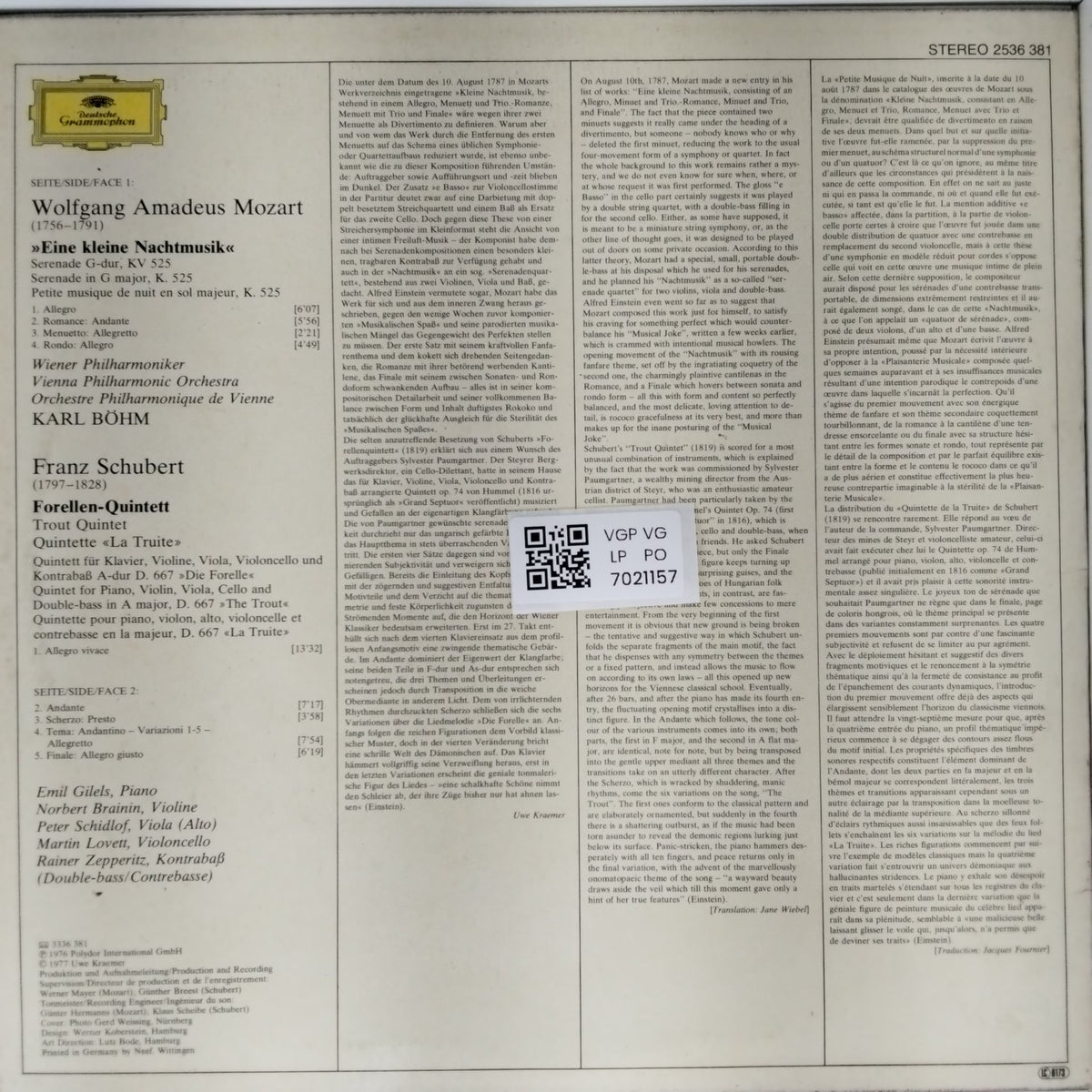 Wolfgang Amadeus Mozart, Franz Schubert - Mozart: Eine kleine Nachtmusik / Schubert: Forellenquintett · Trout Quintet (Vinyl)
