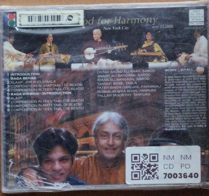 Ustad Amjad Ali Khan, Amaan Ali Bangash, Ayaan Ali Bangash - Sarod for Harmony: Live at Carnegie Hall (CD)