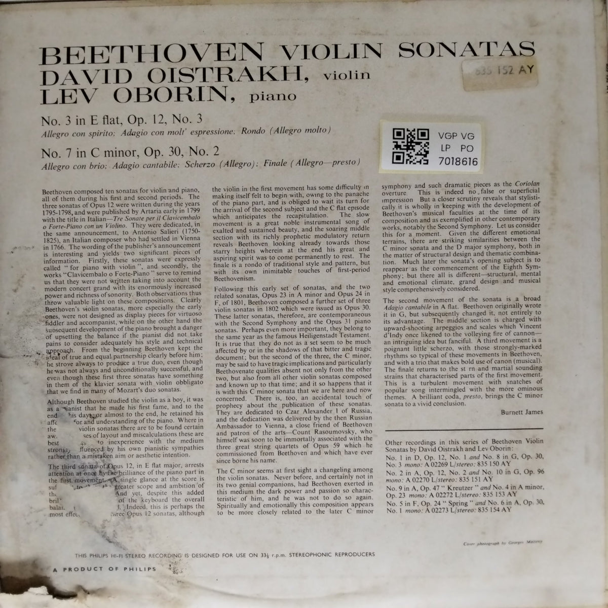 David Oistrakh, Lev Oborin - Beethoven Violin Sonatas (Vinyl)