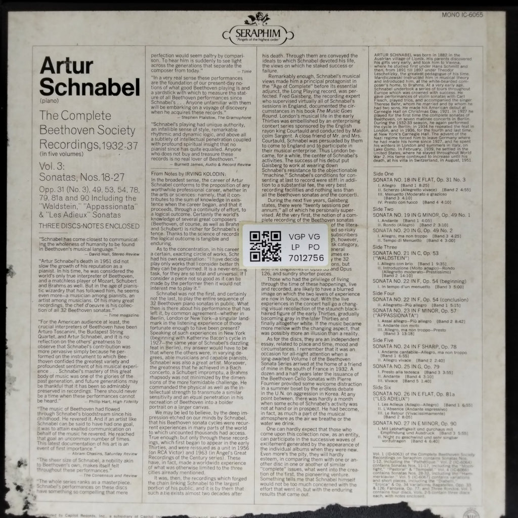 Artur Schnabel - The Complete Beethoven Society Recordings, Vol. 3: Sonatas, Nos. 18-27 (Vinyl) (3)