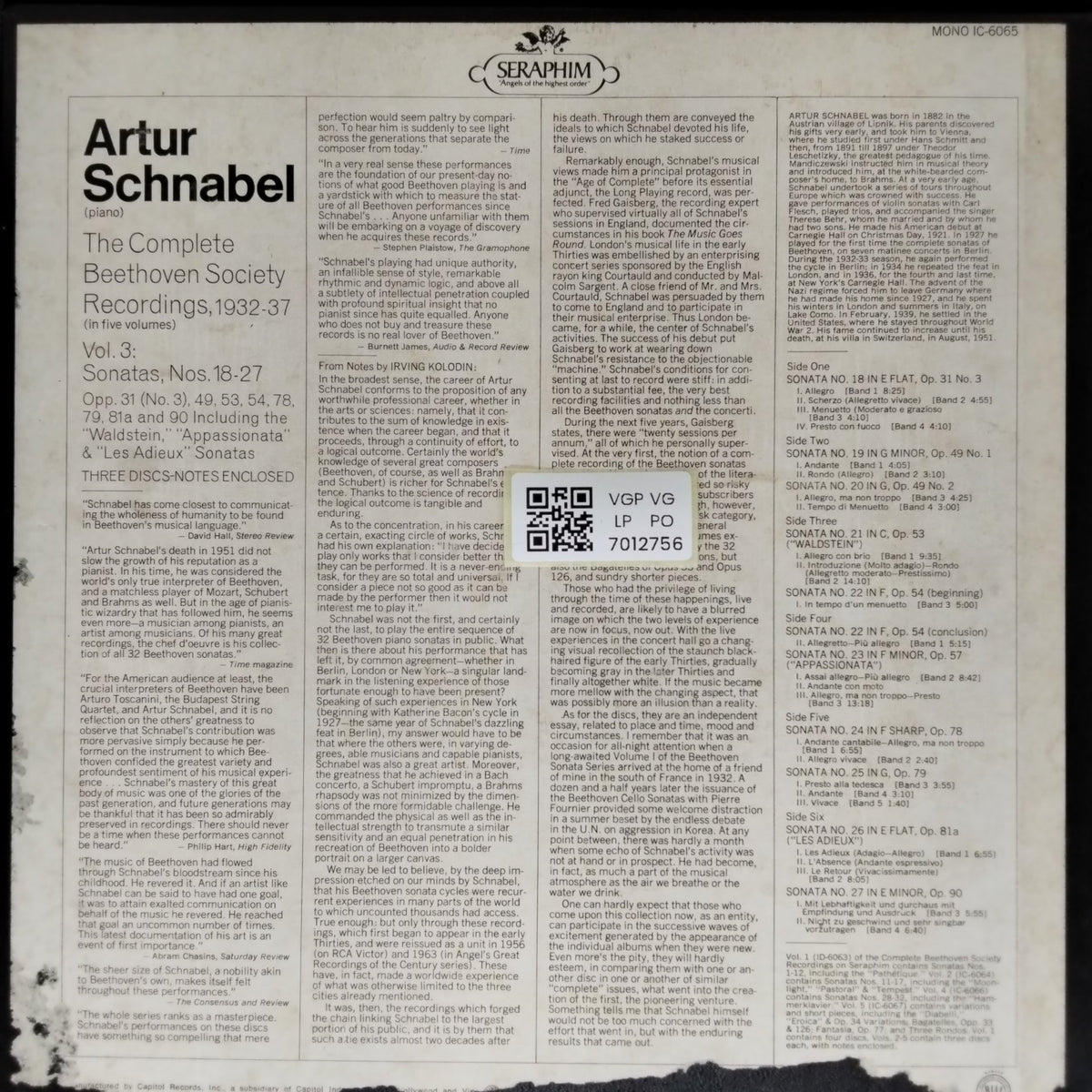 Artur Schnabel - The Complete Beethoven Society Recordings, Vol. 3: Sonatas, Nos. 18-27 (Vinyl) (3)