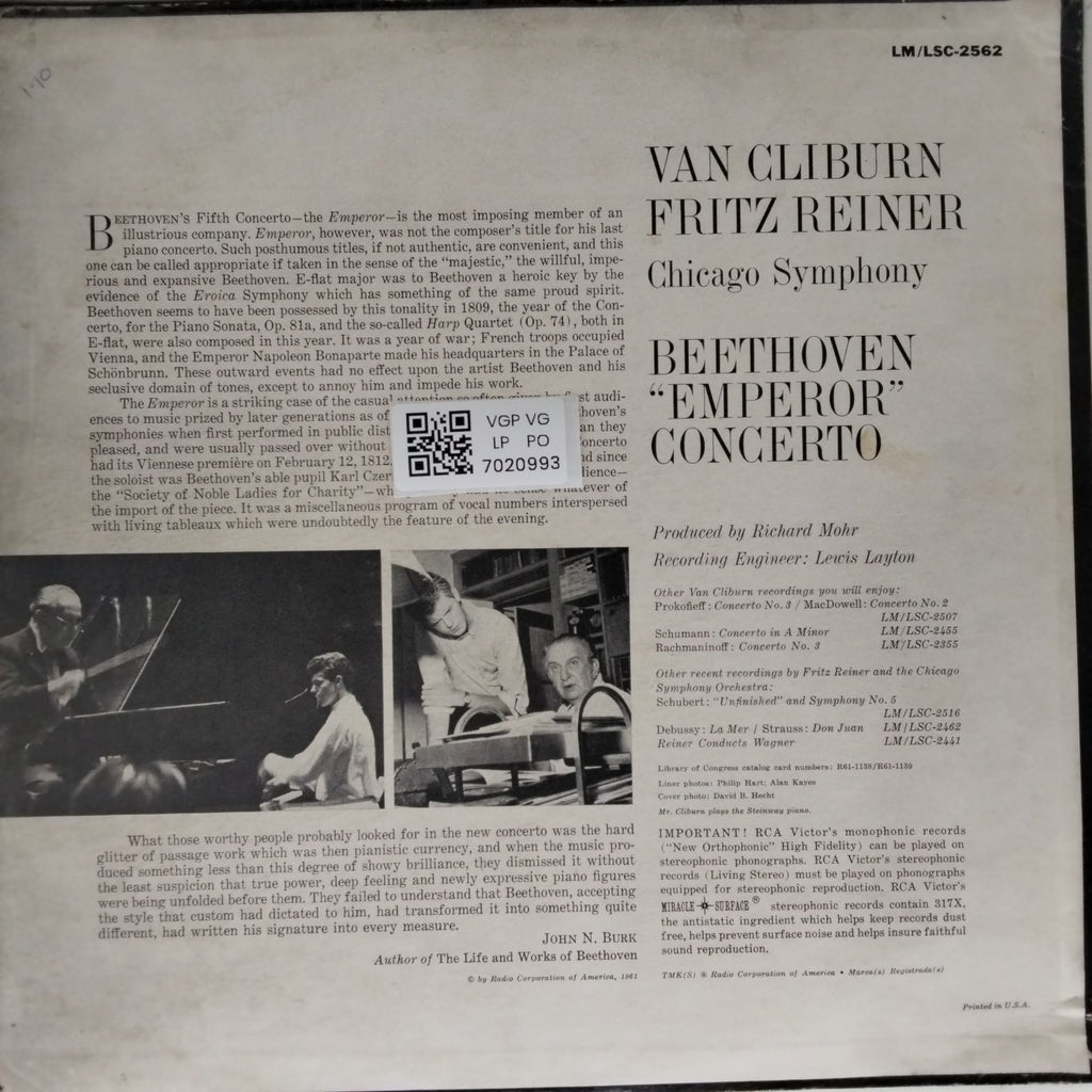 Van Cliburn, Fritz Reiner, Chicago Symphony - Beethoven "Emperor" Concerto (Vinyl)