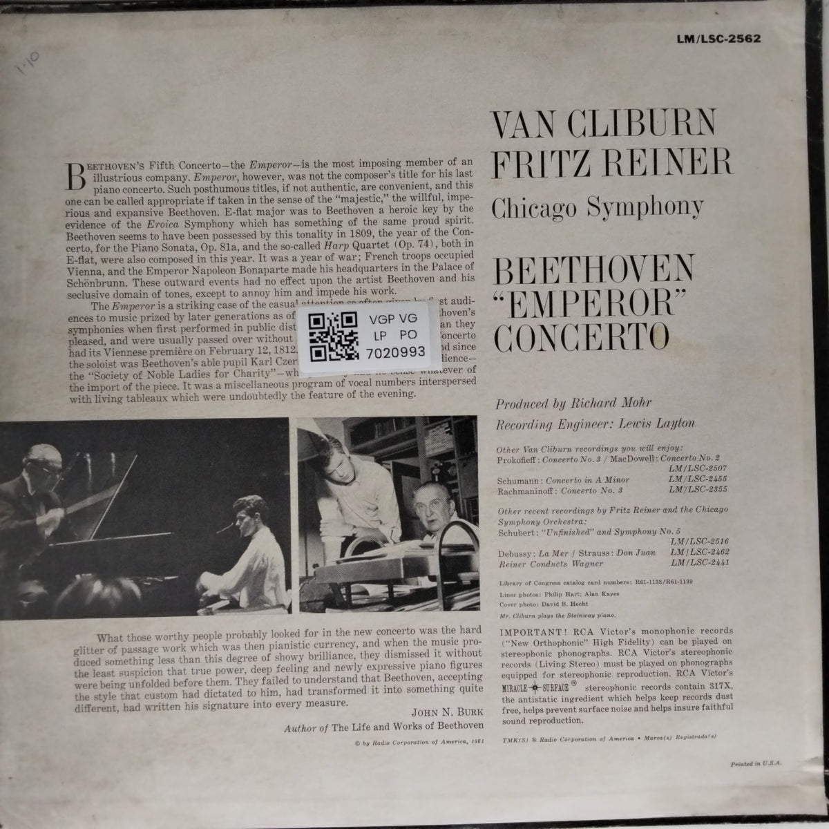 Van Cliburn, Fritz Reiner, Chicago Symphony - Beethoven "Emperor" Concerto (Vinyl)