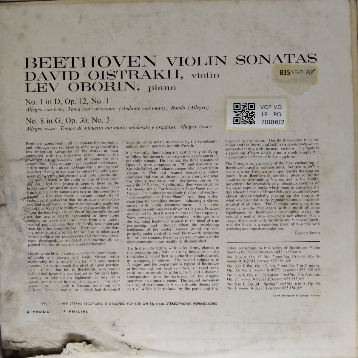 Beethoven, David Oistrakh, Lev Oborin - Violin Sonatas (Vinyl)