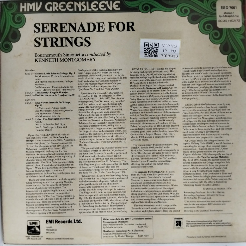 Bournemouth Sinfonietta, Kenneth Montgomery - Serenade for Strings (Vinyl)