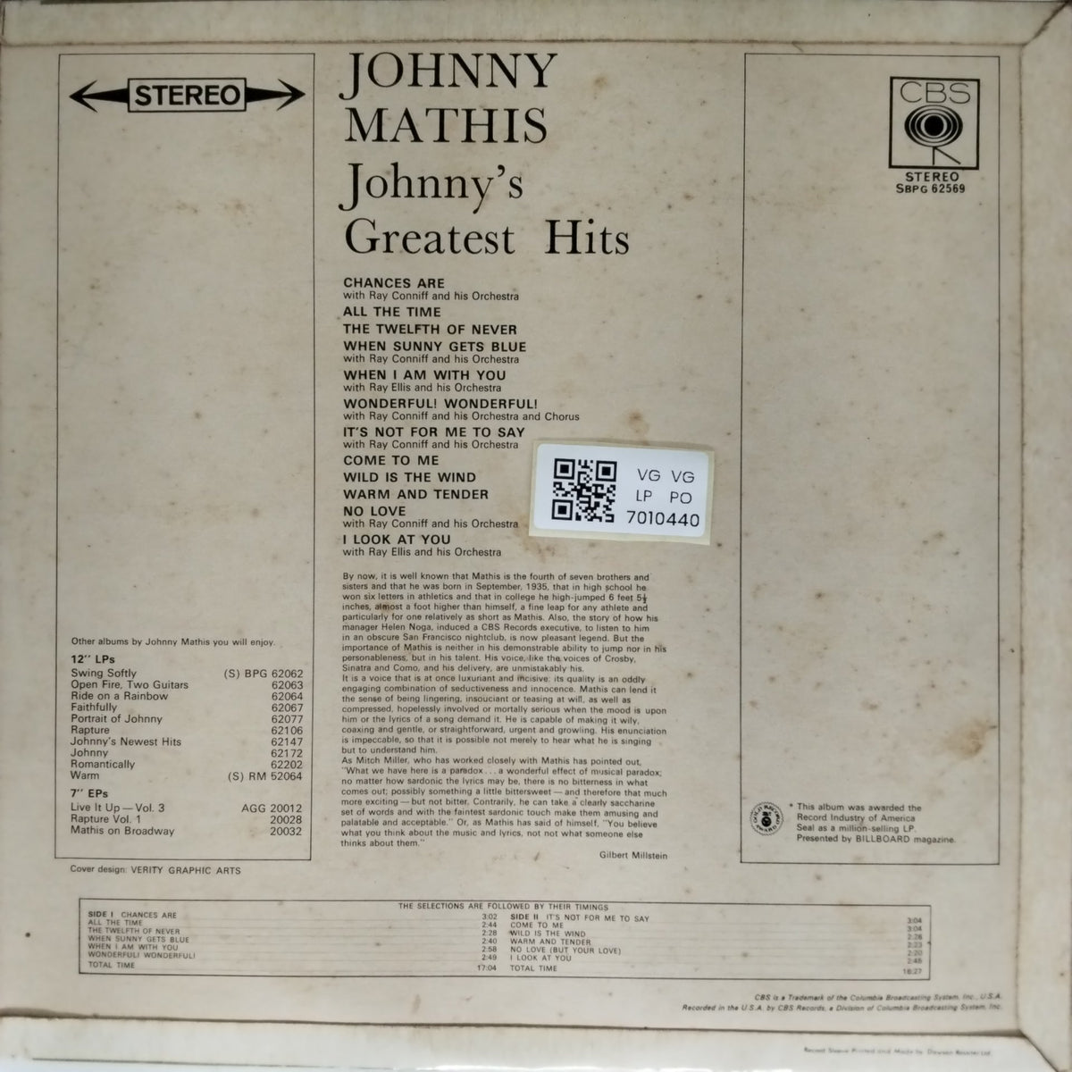 Johnny Mathis - Johnny's Greatest Hits (Vinyl)