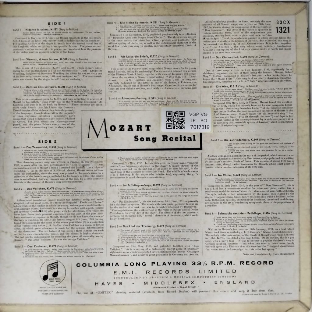 Elisabeth Schwarzkopf, Walter Gieseking - A Mozart Song Recital (Vinyl)