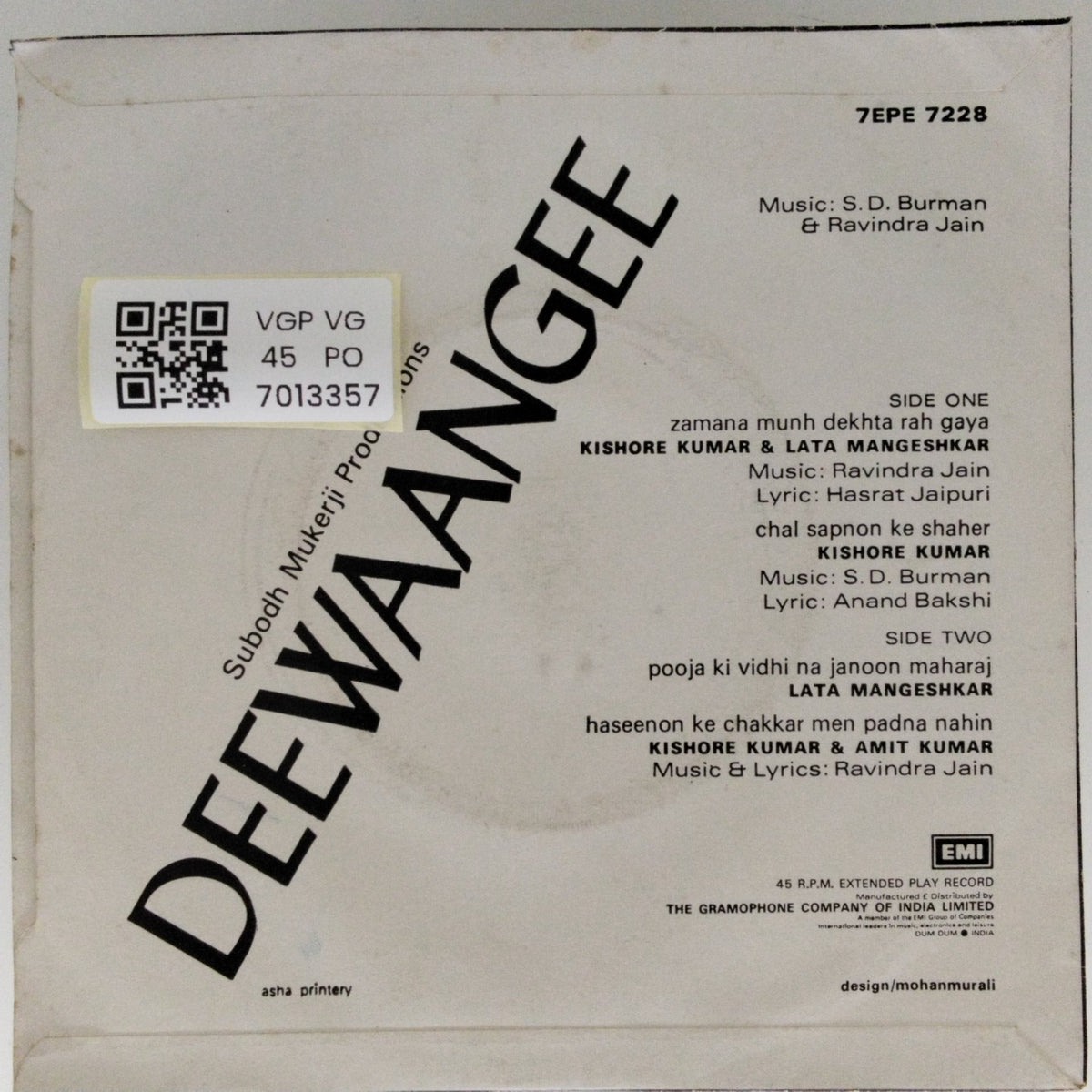 S.D. Burman, Ravindra Jain - Deewaangee (45-RPM)
