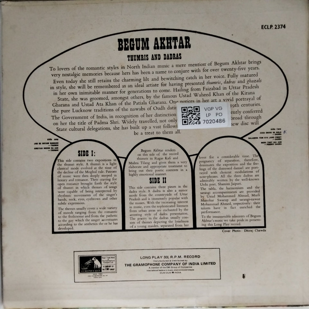 Begum Akhtar - Thumris and Dadras (Vinyl)