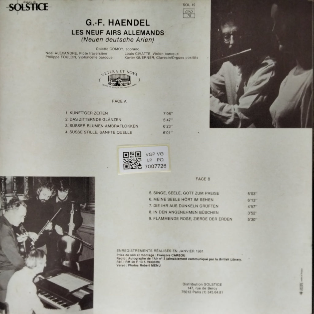 G.F. Haendel - Les Neuf "Airs Allemands" (Neuen Deutsche Arien) (Vinyl)