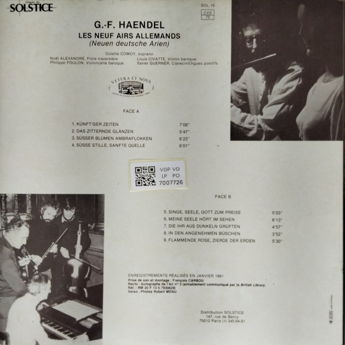 G.F. Haendel - Les Neuf "Airs Allemands" (Neuen Deutsche Arien) (Vinyl)