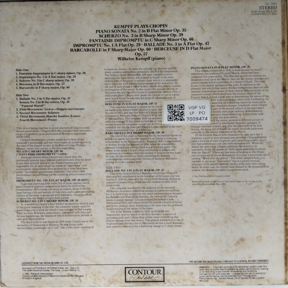 Wilhelm Kempff - Kempff Plays Chopin (Vinyl)