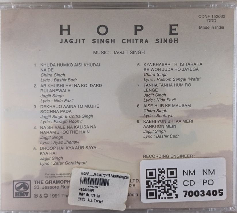 Jagjit Singh, Chitra Singh - Hope (CD)