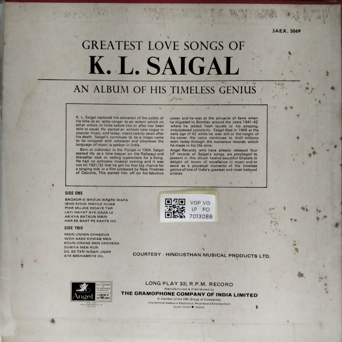 K. L. Saigal - Greatest Love Songs of K. L. Saigal (Vinyl)
