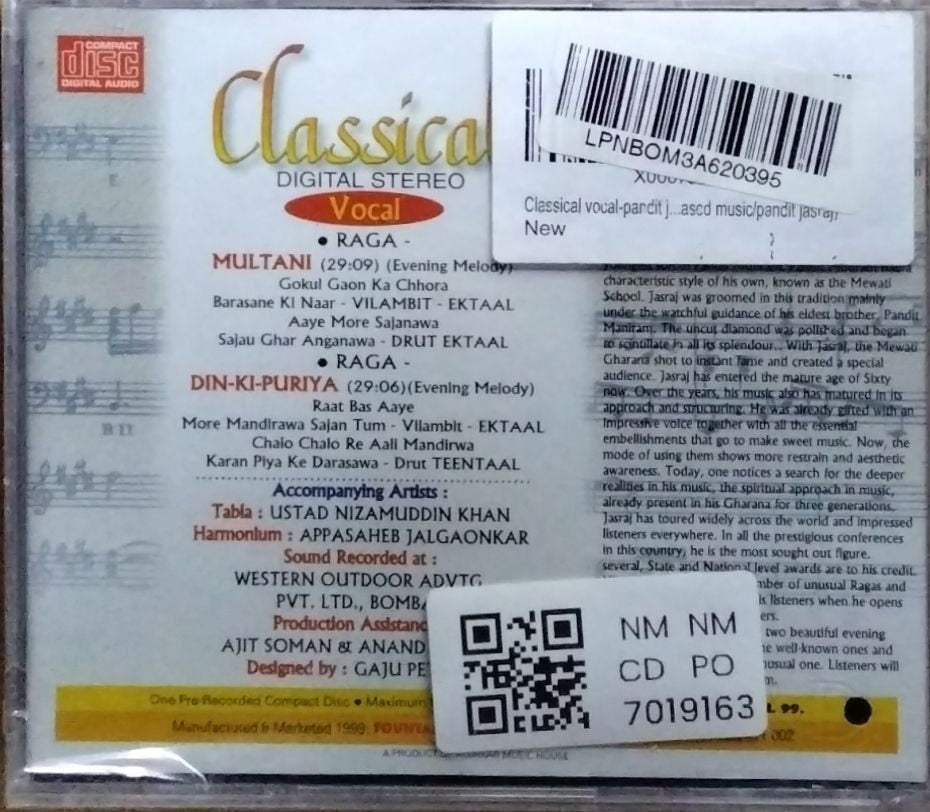Pandit Jasraj - Classical Vocal (CD)