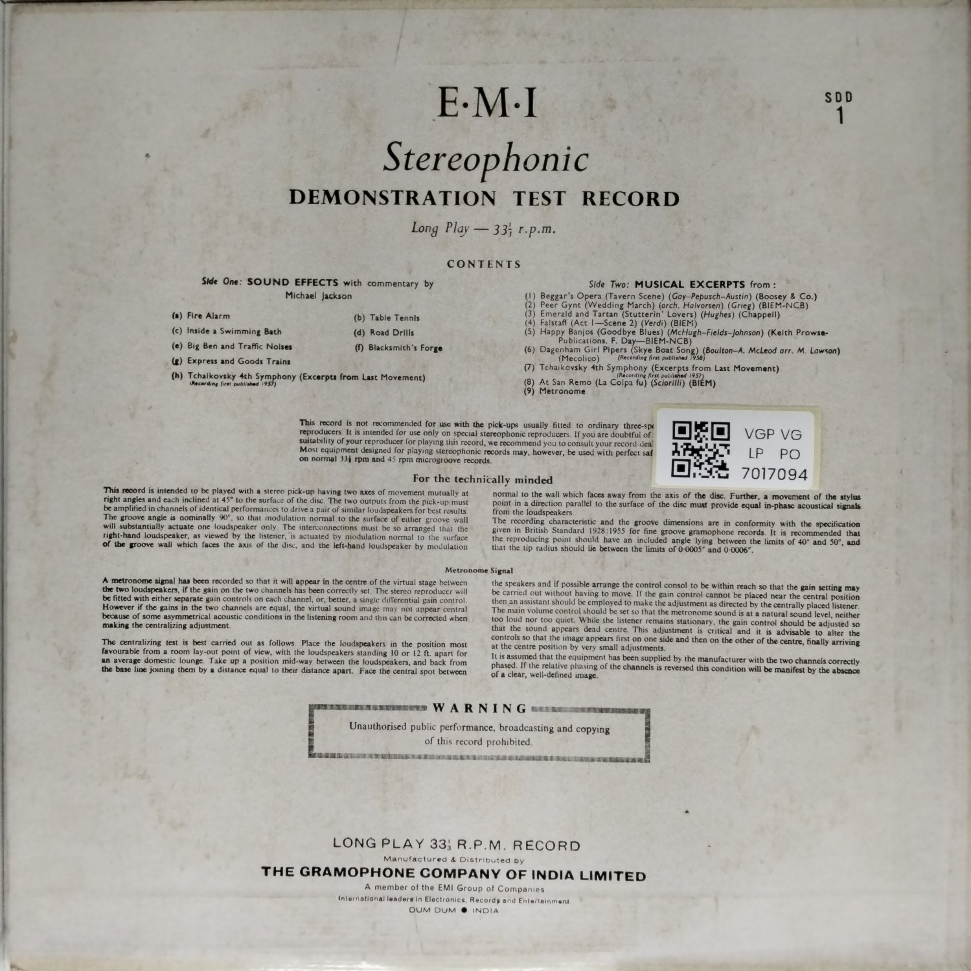 Various - Stereophonic Demonstration Test Record (Vinyl)