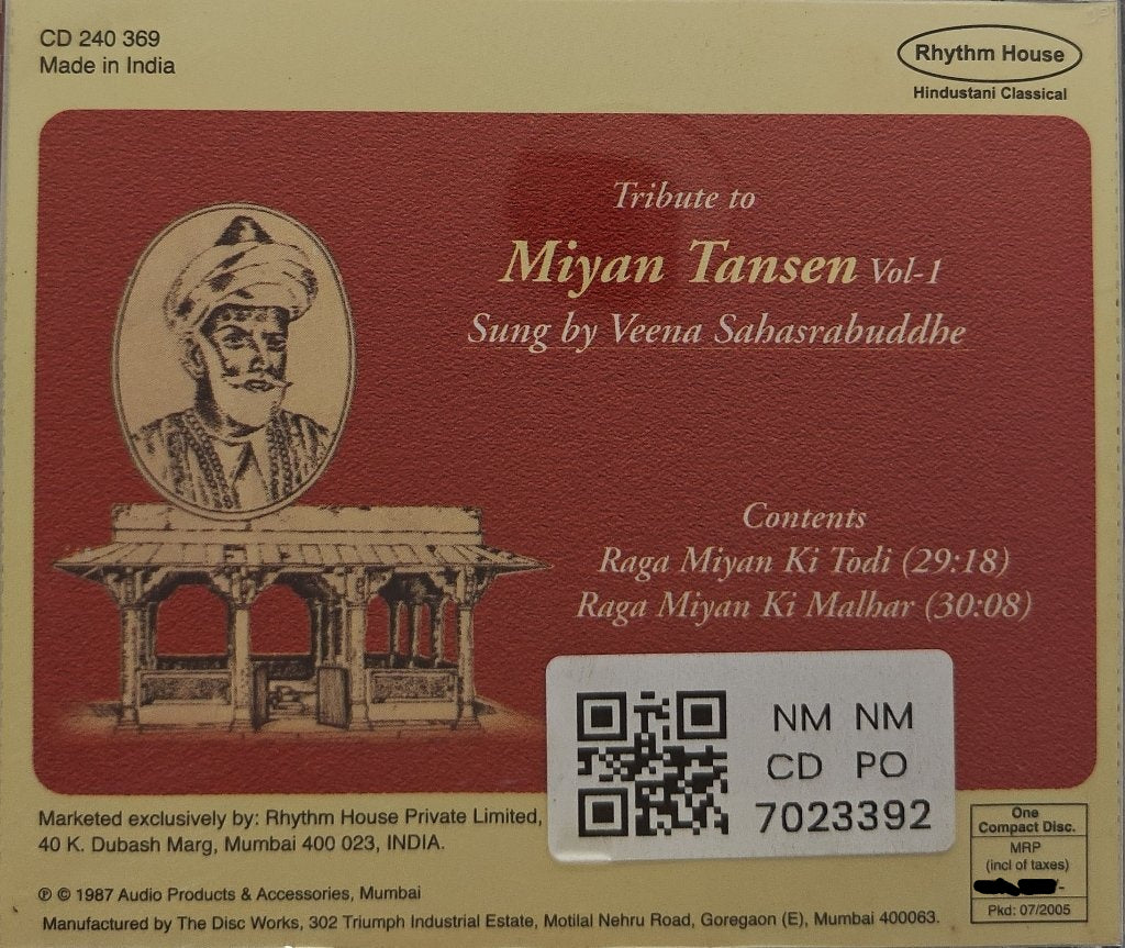 Veena Sahasrabuddhe - Tribute to Miyan Tansen Vol-1 (CD)