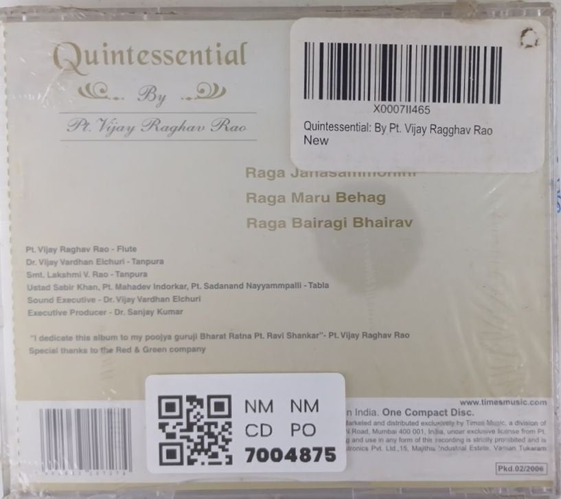 Vijay Raghav Rao Pt. Vijay Raghav Rao - Quintessential (CD) – MusicCircle