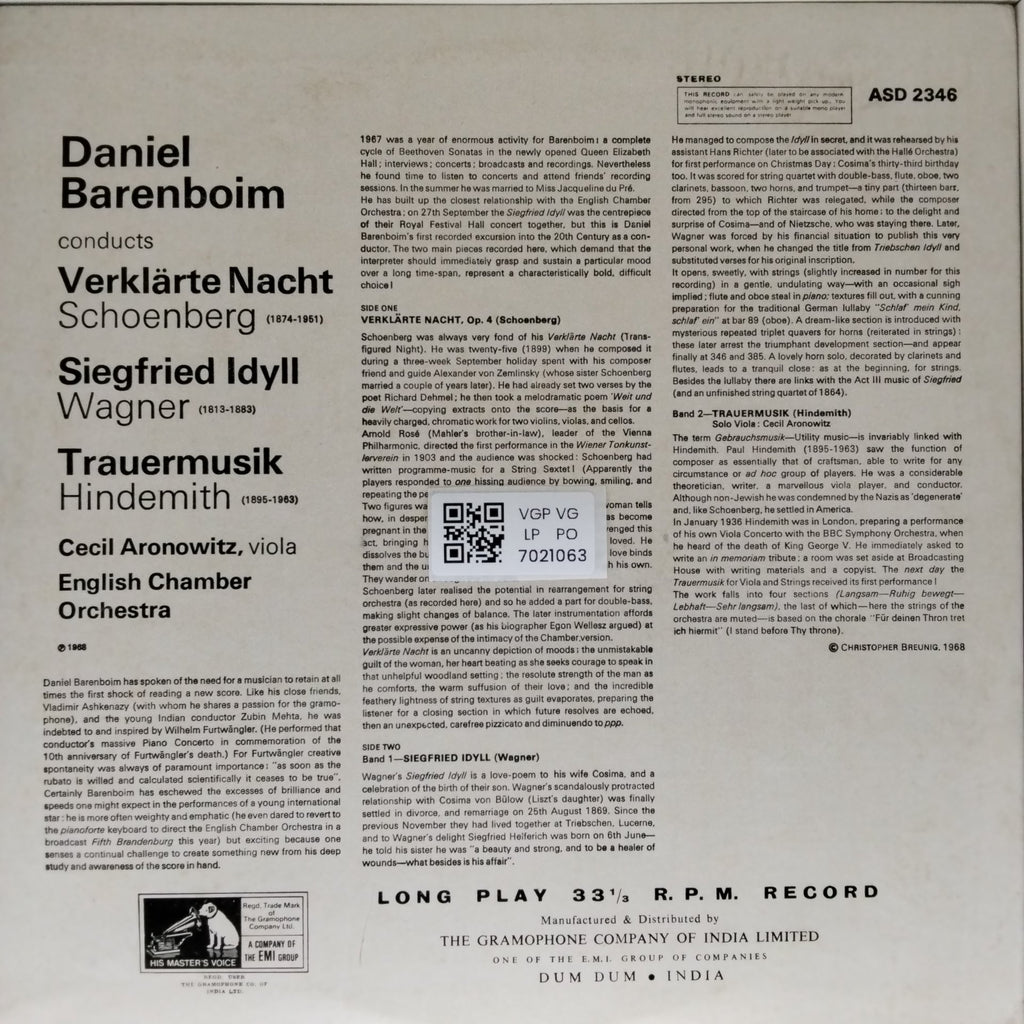 Daniel Barenboim - Verklärte Nacht / Siegfried Idyll / Trauermusik (Vinyl)