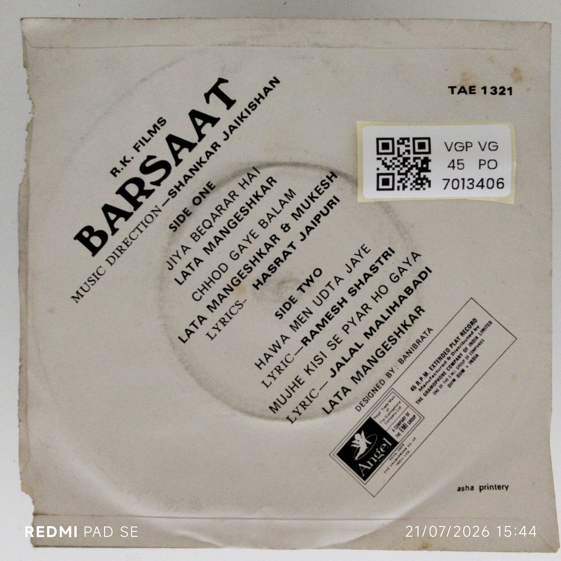 Shankar Jaikishan - Barsaat (45-RPM)