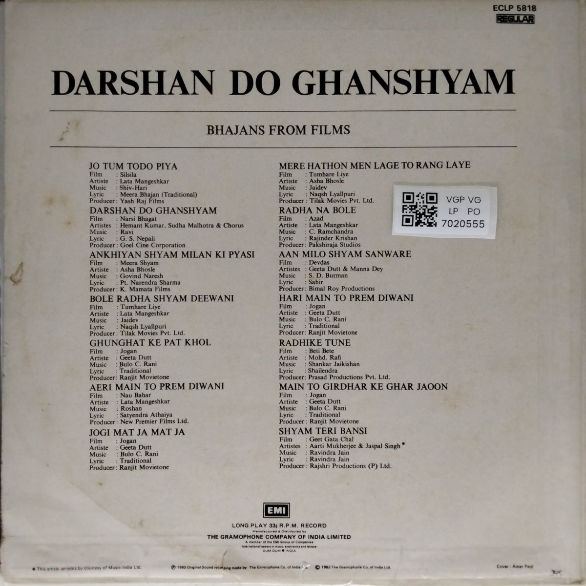 Various - Darshan Do Ghanshyam (Vinyl)