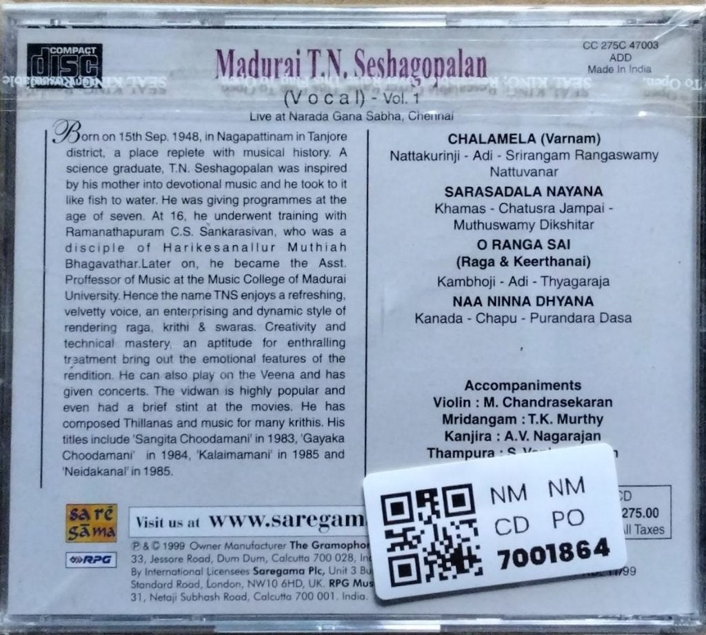Madurai T.N. Seshagopalan - Classic Carnatic Concerts (CD)