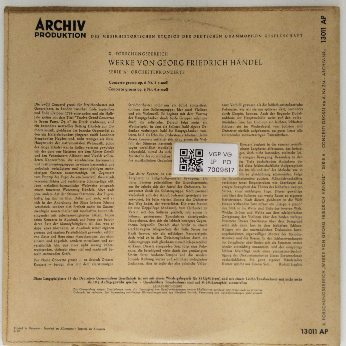 Georg Friedrich Händel, Otto Büchner, Franz Berger, Hans Melzer, Bamberger Symphoniker, Karl Richter, Fritz Lehmann - Werke von Georg Friedrich Händel: Concerti Grossi op. 6 Nr. 3, 4 (Vinyl)