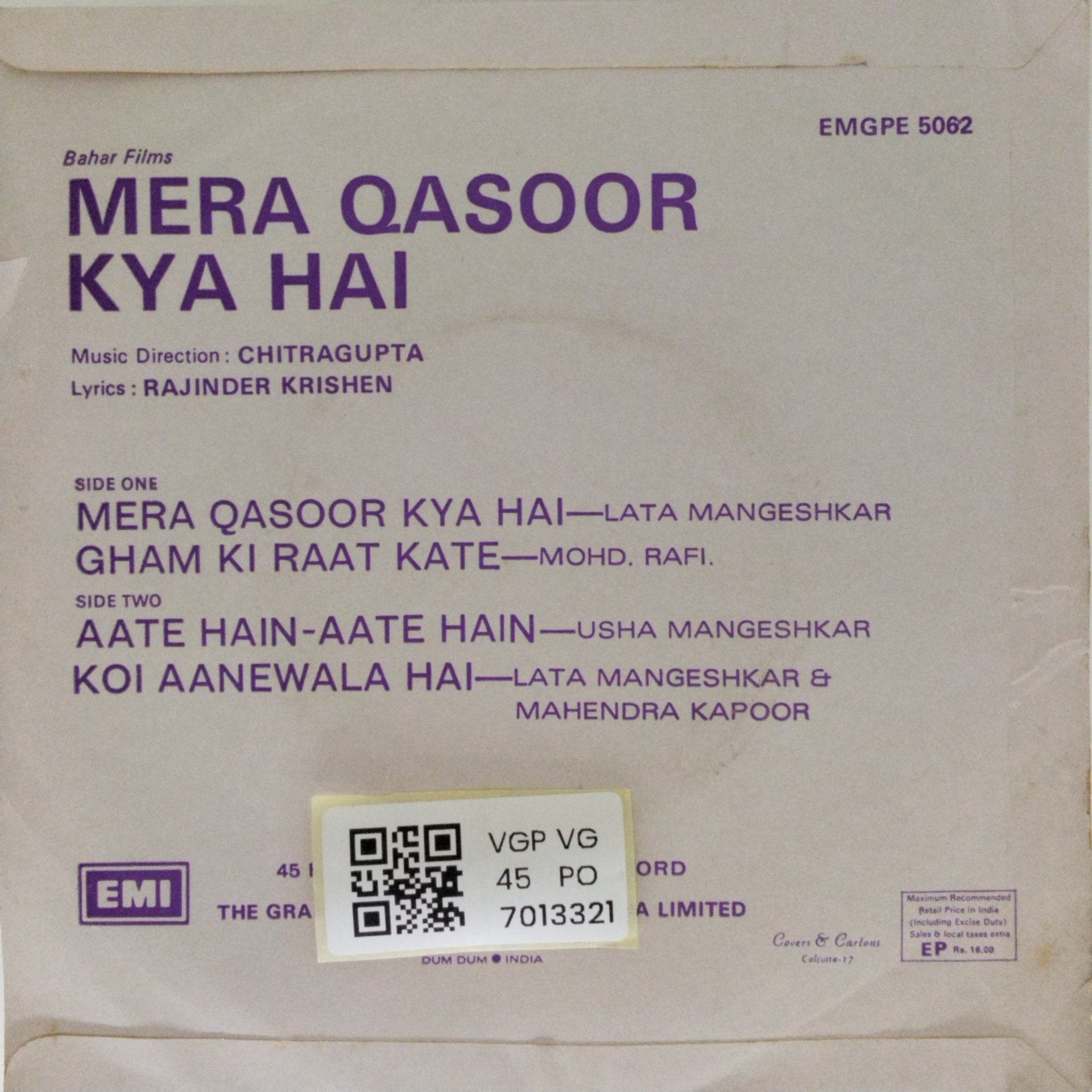 Chitragupta - Mera Qasoor Kya Hai (45-RPM)