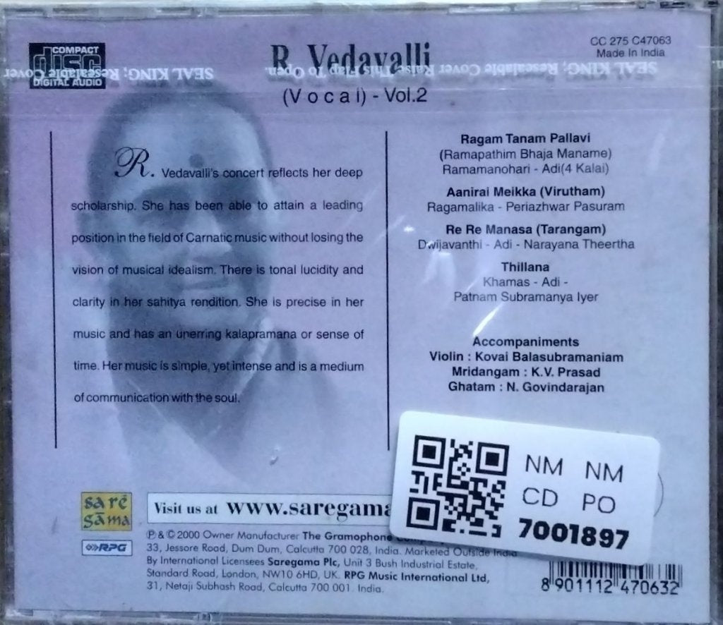 R. Vedavalli - Classic Carnatic Concerts (CD)