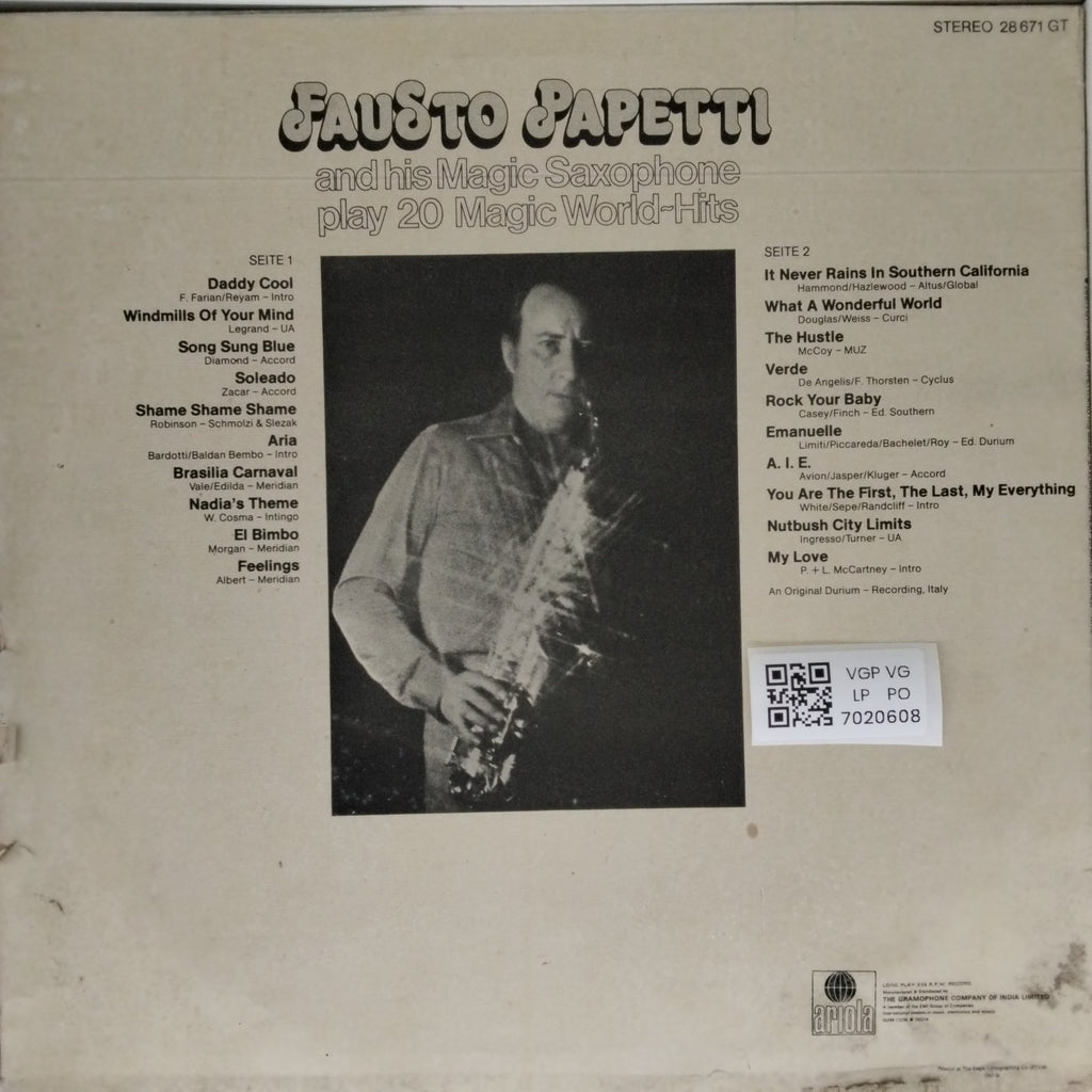Fausto Papetti - Fausto Papetti and his Magic Saxophone play 20 Magic World Hits (Vinyl)