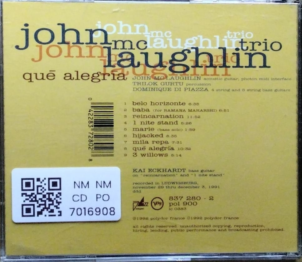 John McLaughlin Trio - Qué Alegría (CD)