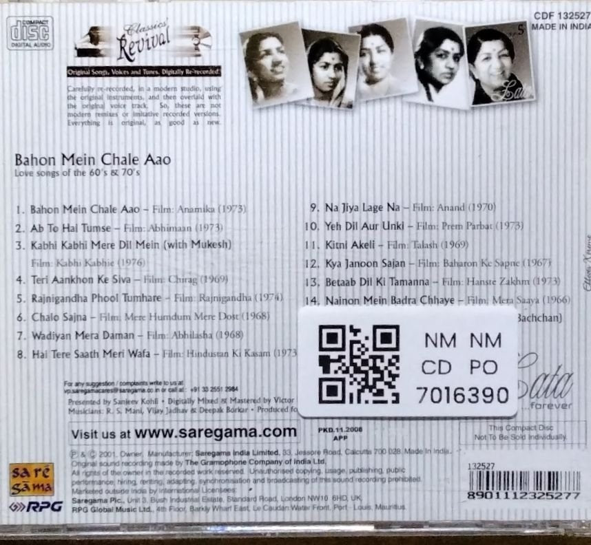 Lata Mangeshkar - Bahon Mein Chale Aao (CD)