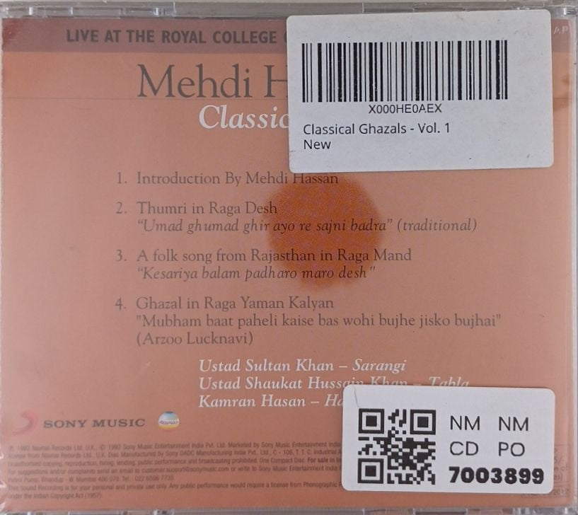 Mehdi Hassan - Classical Ghazals Vol 1 (CD)