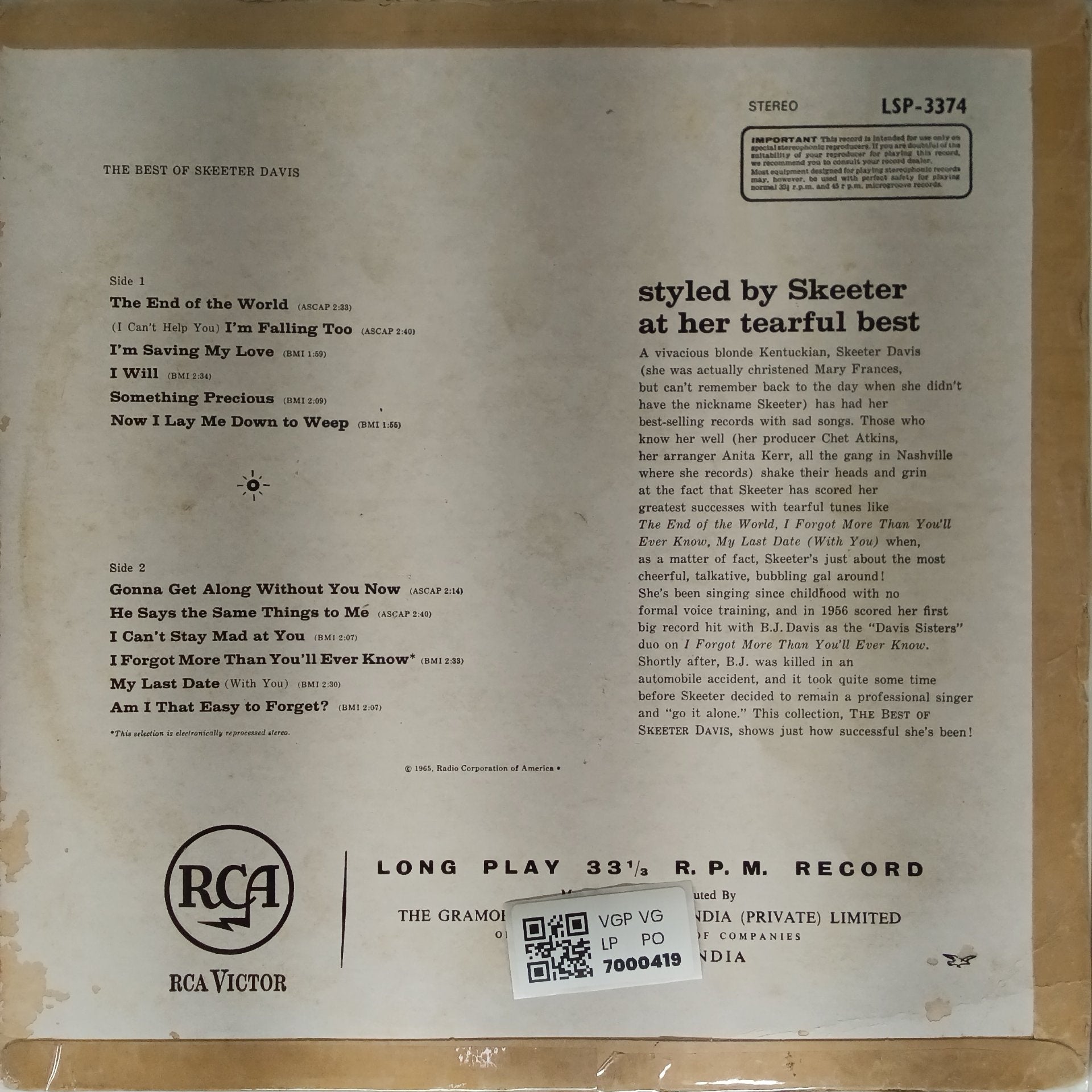 Skeeter Davis - The Best of Skeeter Davis (Vinyl)