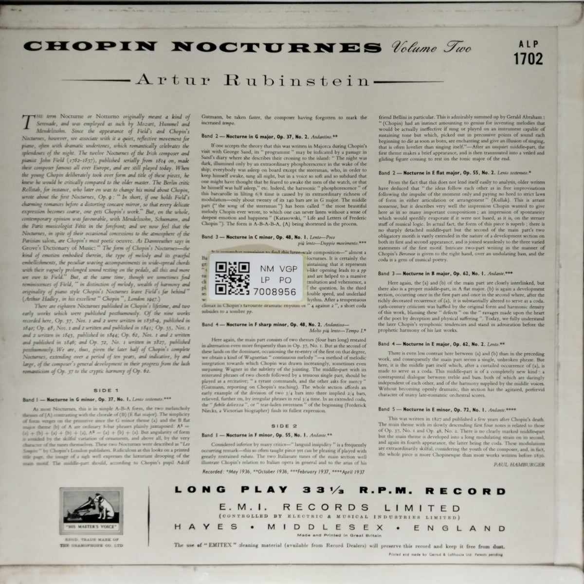 Artur Rubinstein - Chopin Nocturnes Volume Two (Vinyl)