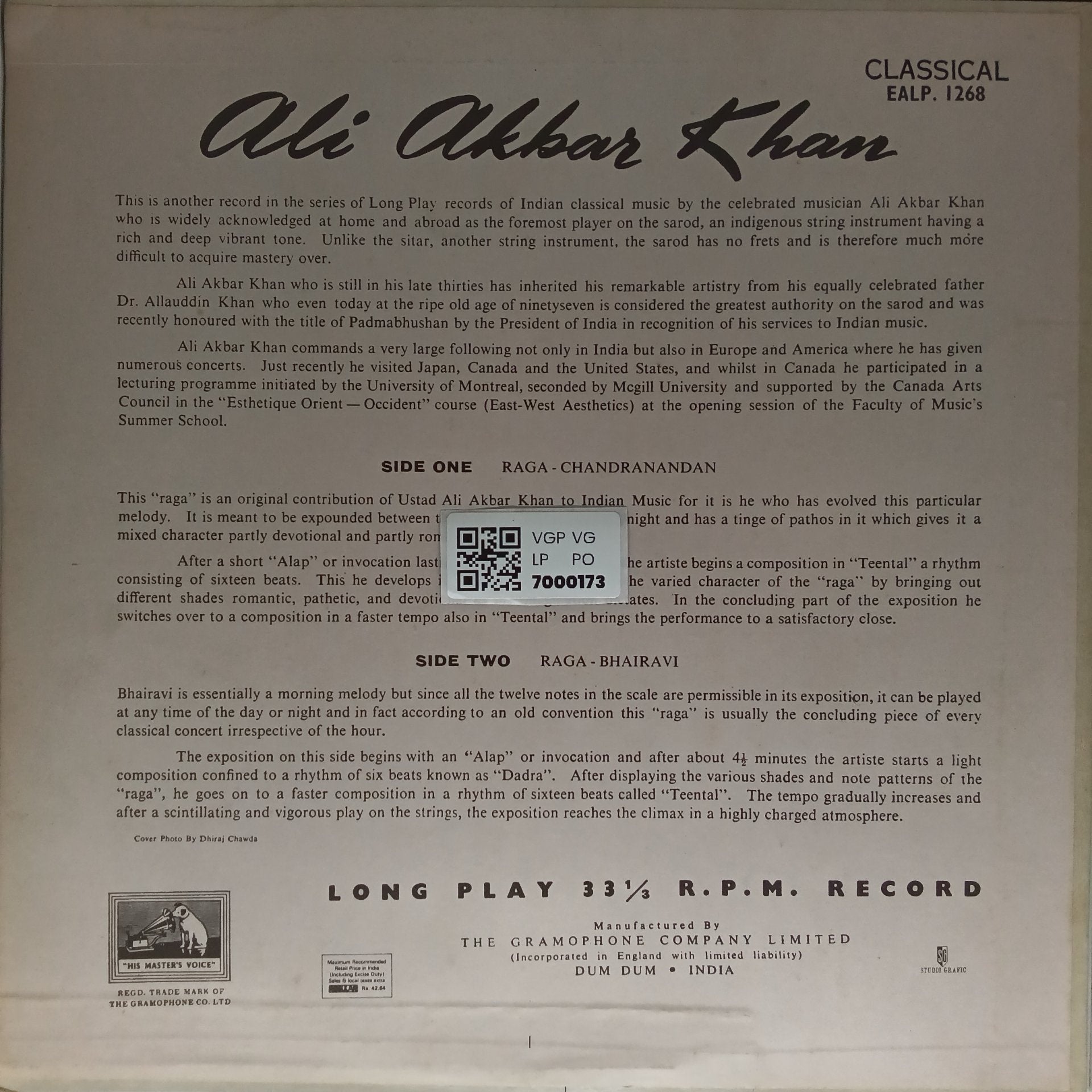 Ali Akbar Khan - Raga Chandra Nandan Raga Bhairavi (Vinyl)