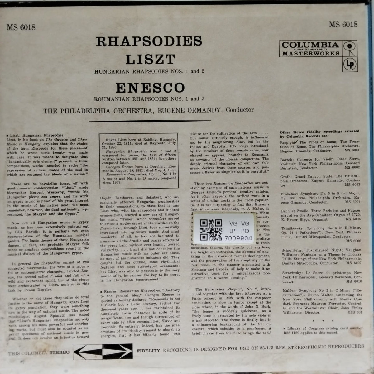 Franz Liszt, George Enesco, The Philadelphia Orchestra, Eugene Ormandy - Rhapsodies (Vinyl)