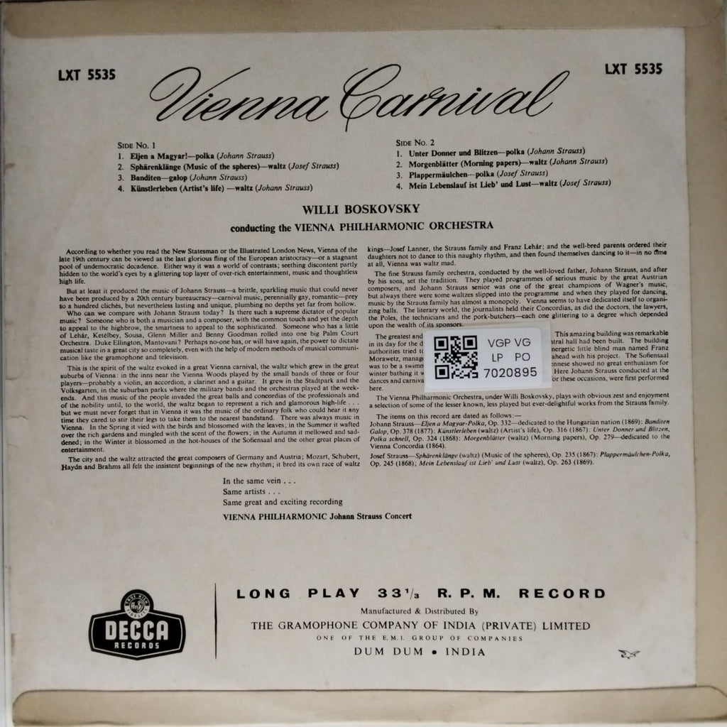 Willi Boskovsky, Vienna Philharmonic Orchestra - Vienna Carnival (Vinyl)