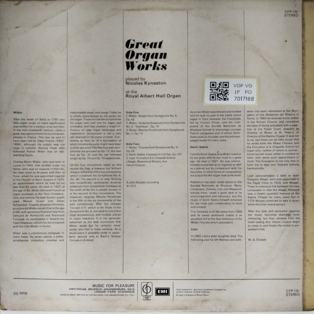 Nicolas Kynaston - Great Organ Works (Vinyl)