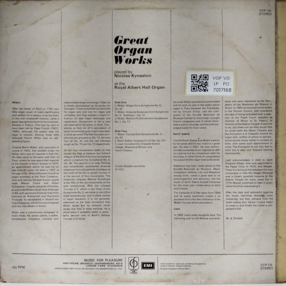 Nicolas Kynaston - Great Organ Works (Vinyl)