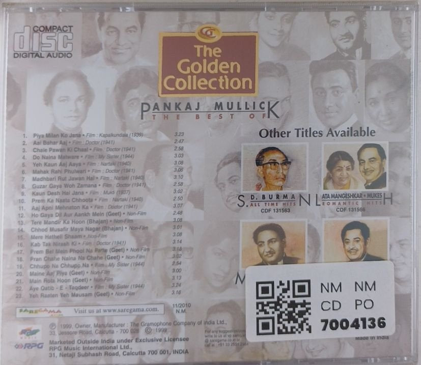 Pankaj Mullick - The Golden Collection: The Best Of Pankaj Mullick (CD)