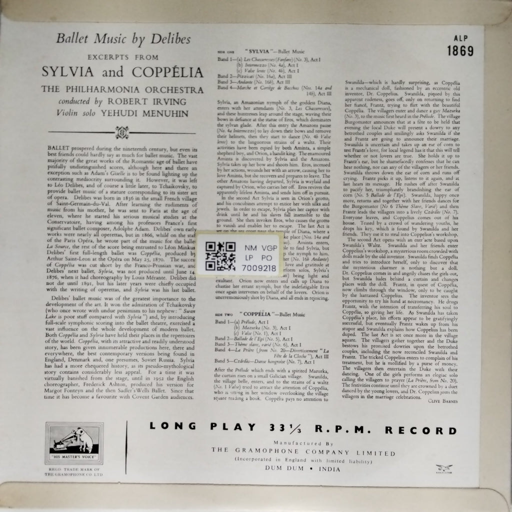Yehudi Menuhin, Philharmonia Orchestra, Robert Irving - Excerpts from Sylvia and Coppélia (Vinyl)