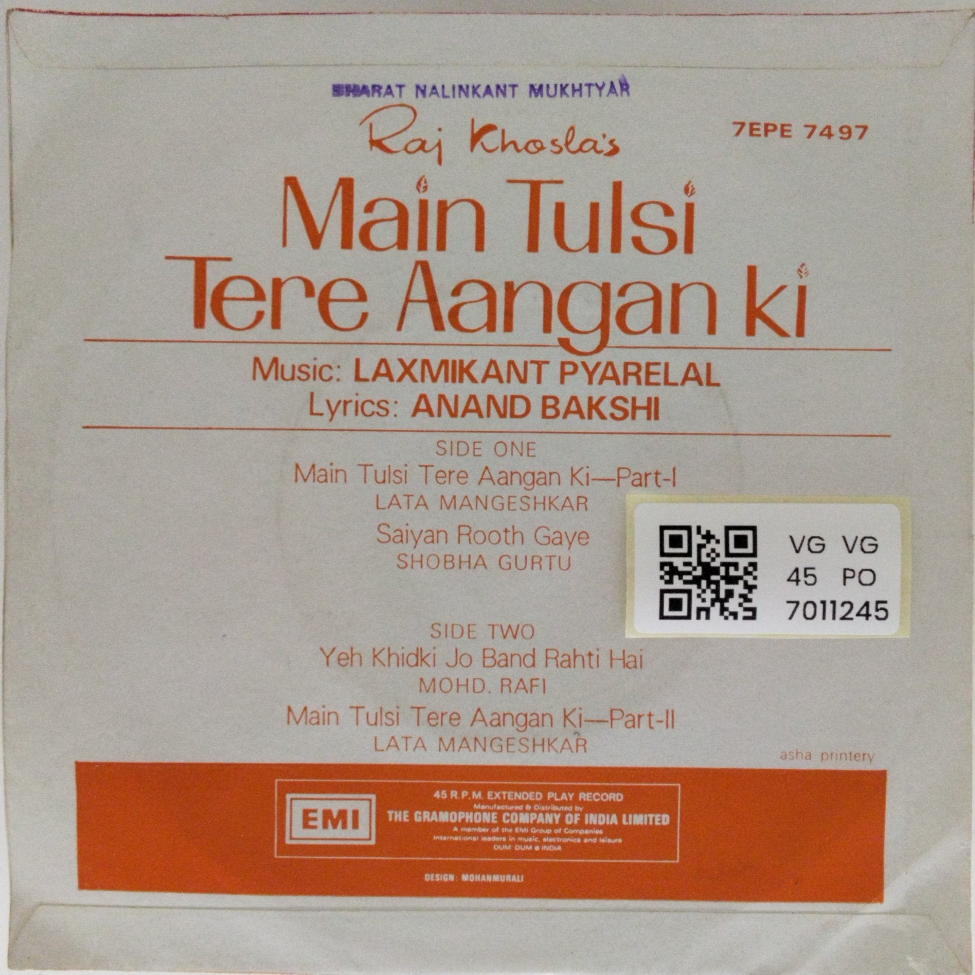 Laxmikant Pyarelal - Main Tulsi Tere Aangan Ki (45-RPM)