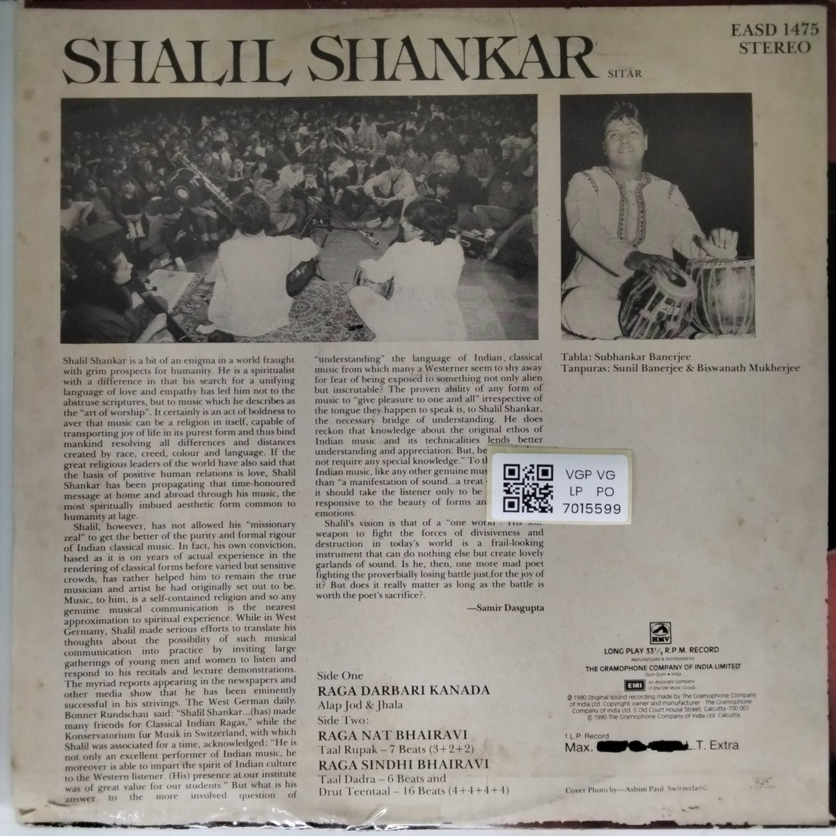 Shalil Shankar - Ragas: Darbari Kanada, Nat Bhairavi, Sindhi Bhairavi (Vinyl)
