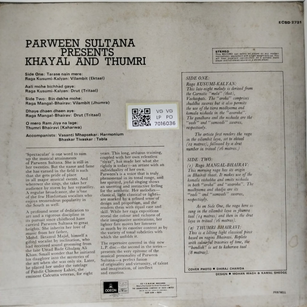 Parween Sultana - Khayal & Thumri (Vinyl)