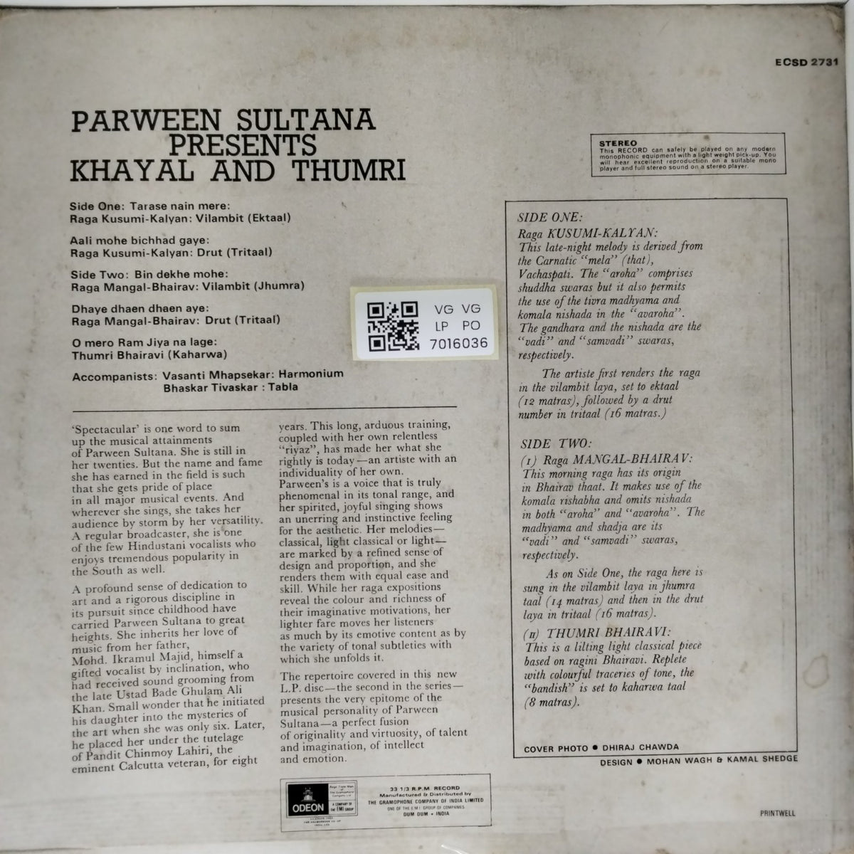 Parween Sultana - Khayal & Thumri (Vinyl)