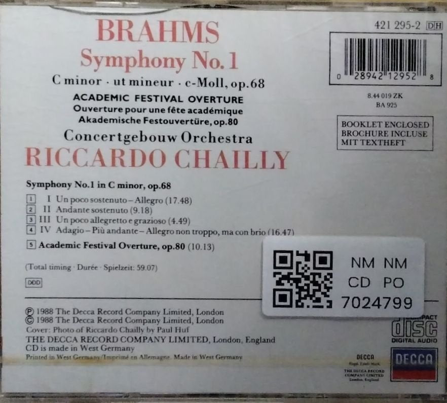 Riccardo Chailly, Concertgebouw Orchestra - Brahms Symphony No. 1 (CD)